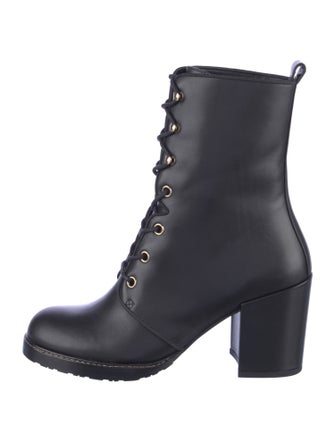 Stuart Weitzman Leather Grosgrain Trim Combat Boots