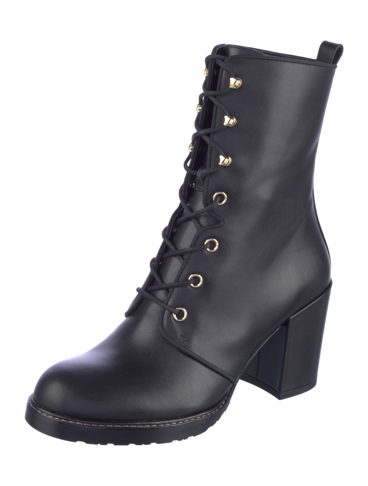 Stuart Weitzman Leather Grosgrain Trim Combat Boots