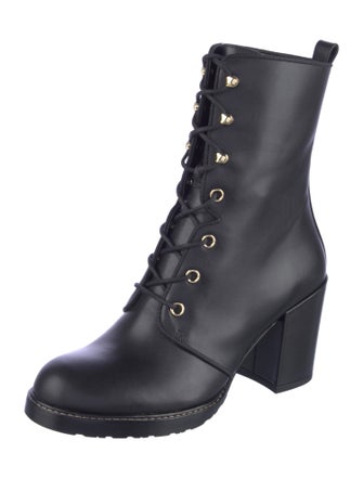 Stuart Weitzman Leather Grosgrain Trim Combat Boots