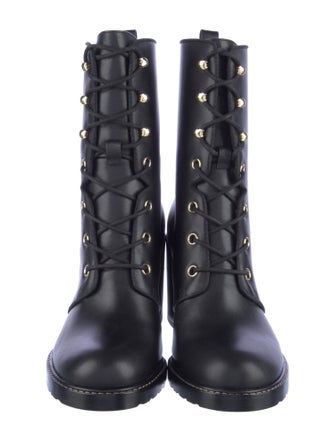 Stuart Weitzman Leather Grosgrain Trim Combat Boots