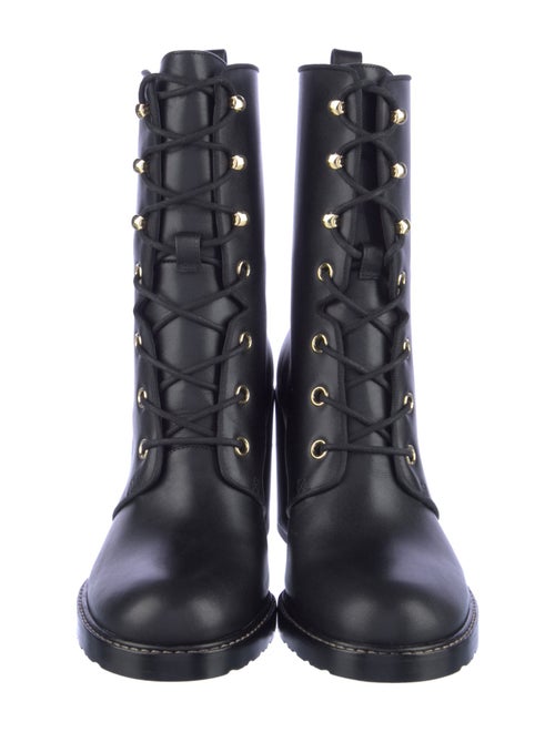 Stuart Weitzman Leather Grosgrain Trim Combat Boots