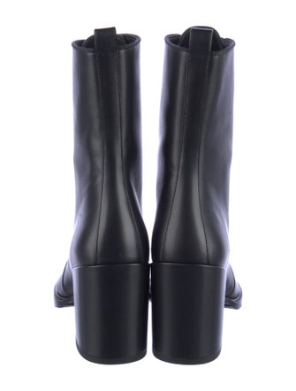 Stuart Weitzman Leather Grosgrain Trim Combat Boots