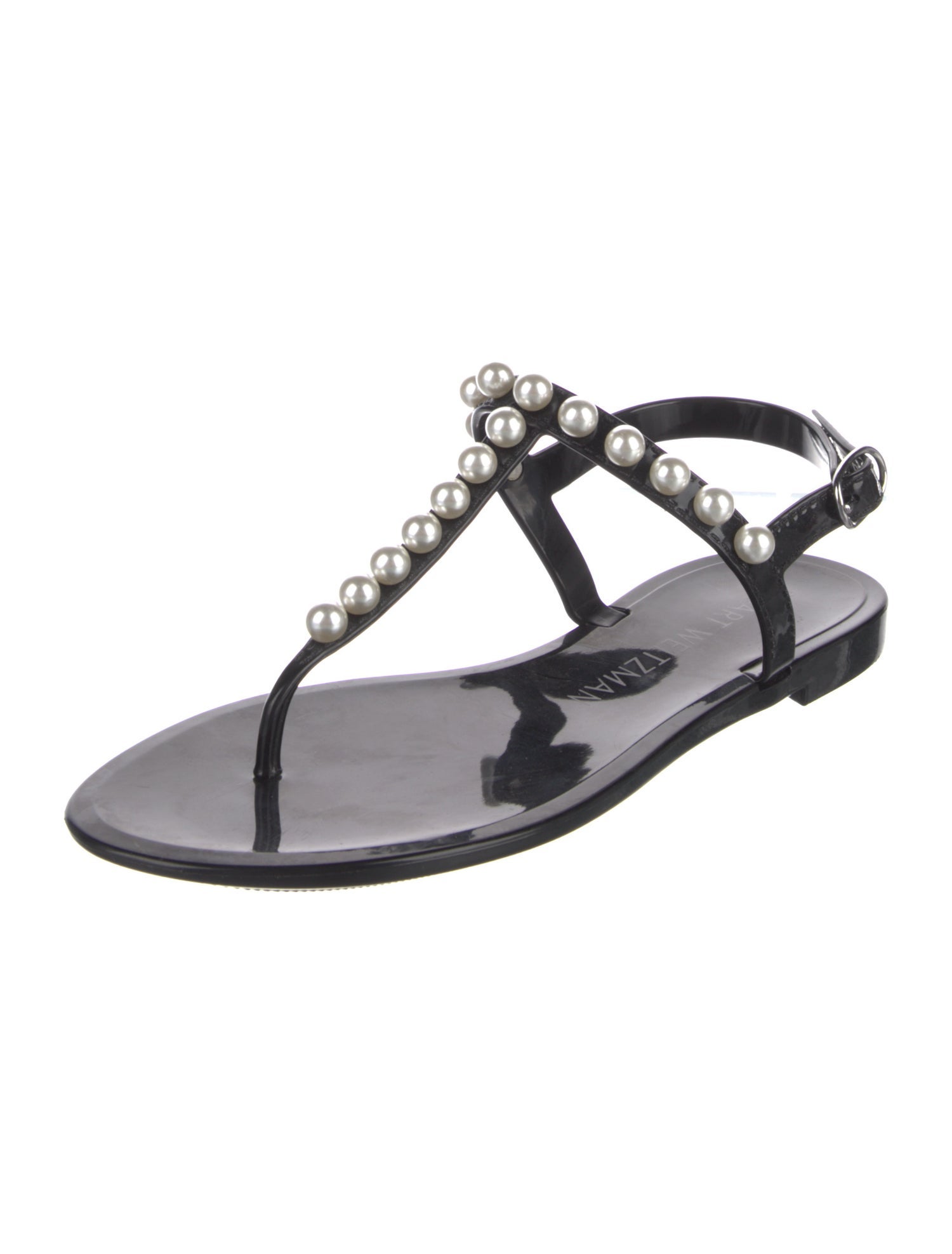 Stuart Weitzman Rubber Beaded Accents T-Strap Sandals