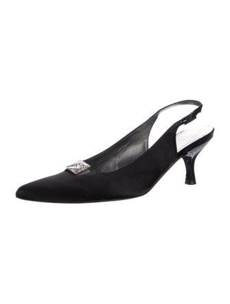 Stuart Weitzman Satin Crystal Embellishments Slingback Pumps