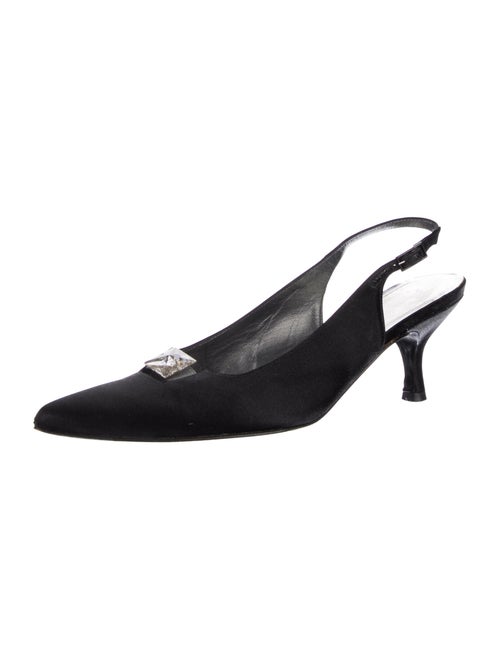 Stuart Weitzman Satin Crystal Embellishments Slingback Pumps