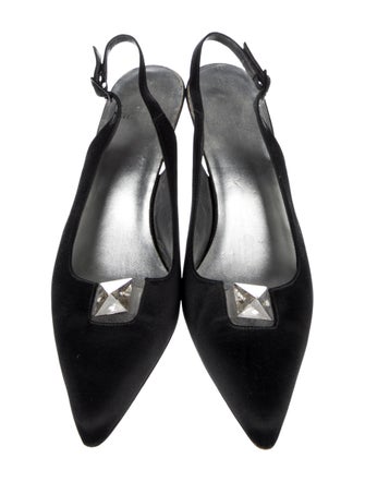 Stuart Weitzman Satin Crystal Embellishments Slingback Pumps