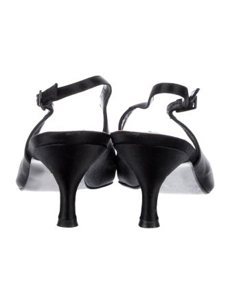 Stuart Weitzman Satin Crystal Embellishments Slingback Pumps