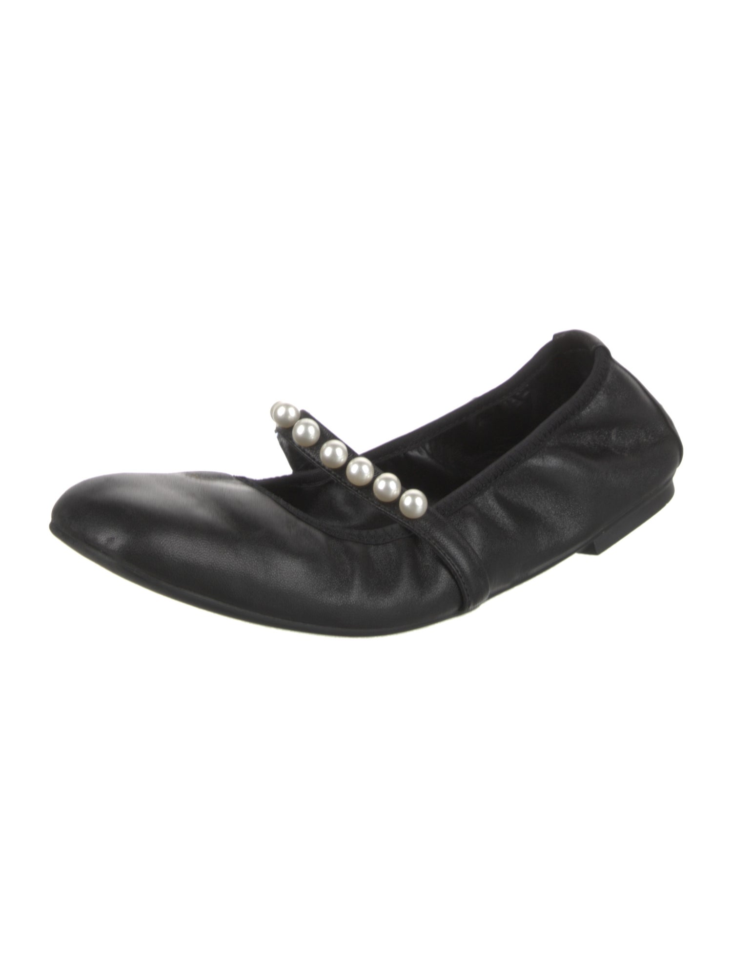 Stuart Weitzman Leather Beaded Accents Mary Jane Flats