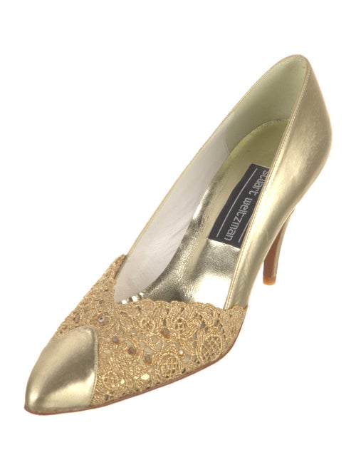 Stuart Weitzman Leather Lace Trim Embellishment Pumps