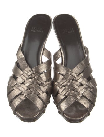 Stuart Weitzman Leather Studded Accents Slides