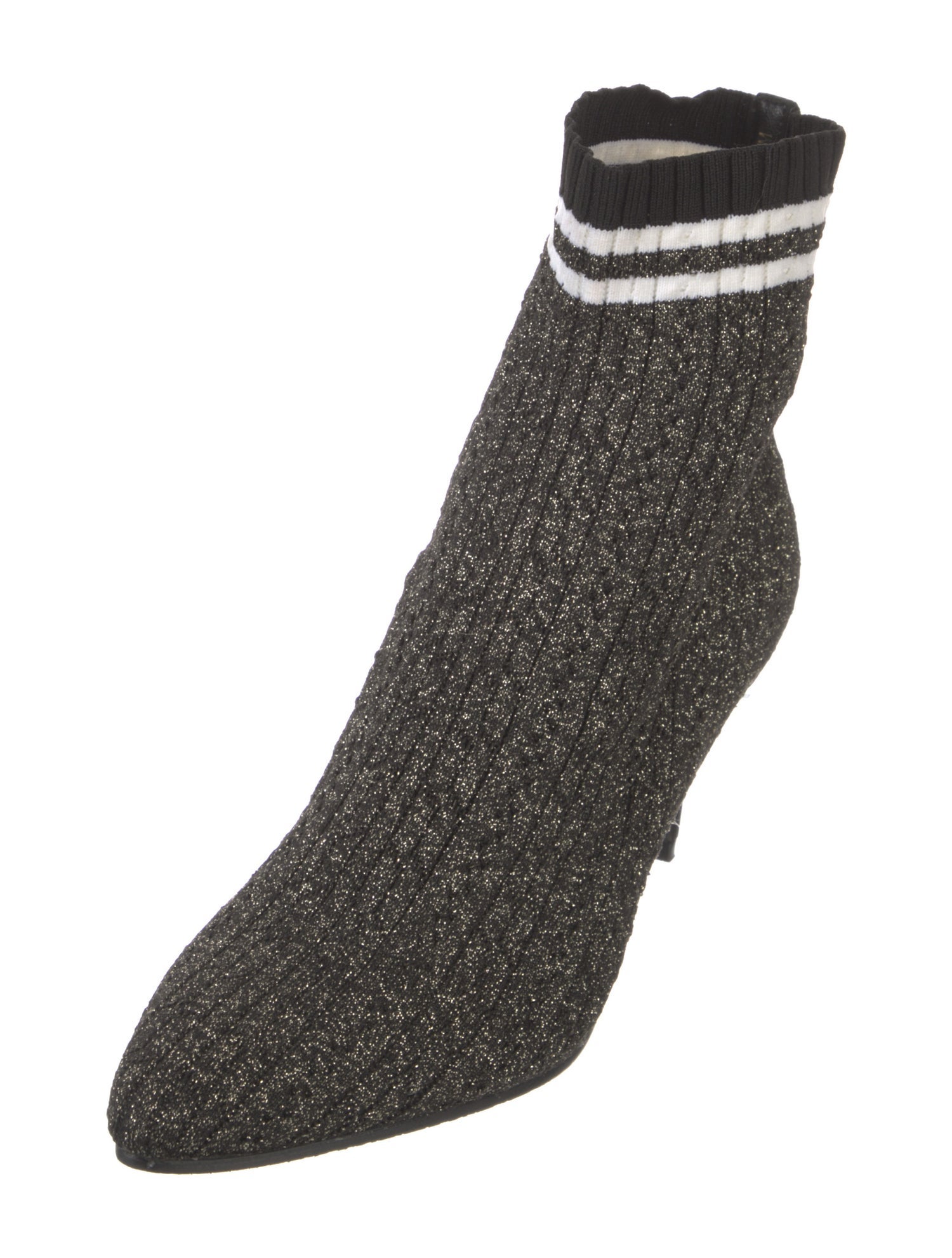 Stuart Weitzman Striped Leather Trim Embellishment Sock Boots