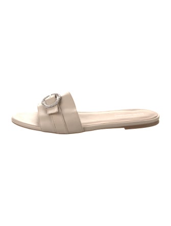 Stuart Weitzman Leather Crystal Embellishments Slides