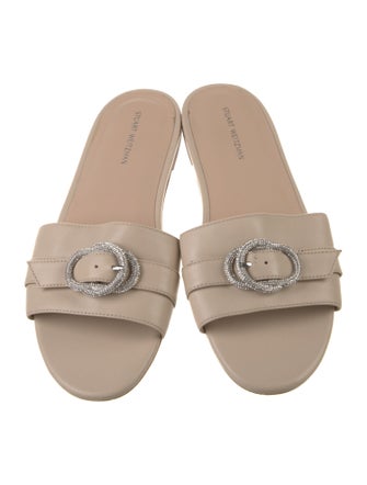 Stuart Weitzman Leather Crystal Embellishments Slides