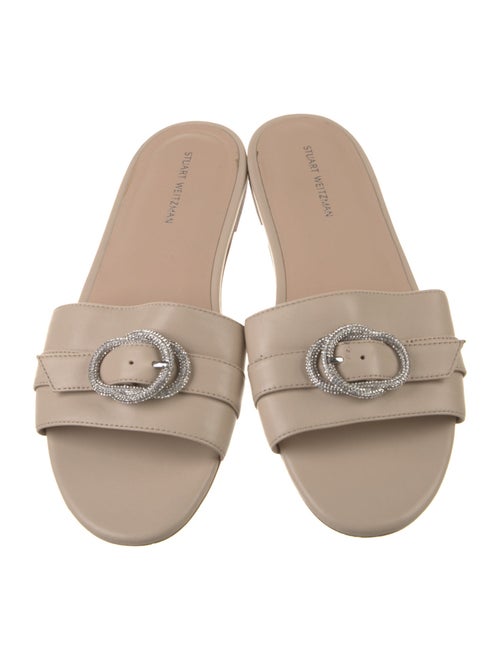 Stuart Weitzman Leather Crystal Embellishments Slides