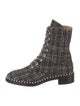 Stuart Weitzman Tweed Pattern Beaded Accents Combat Boots