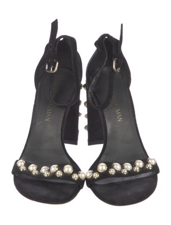 Stuart Weitzman Suede Studded Accents Sandals