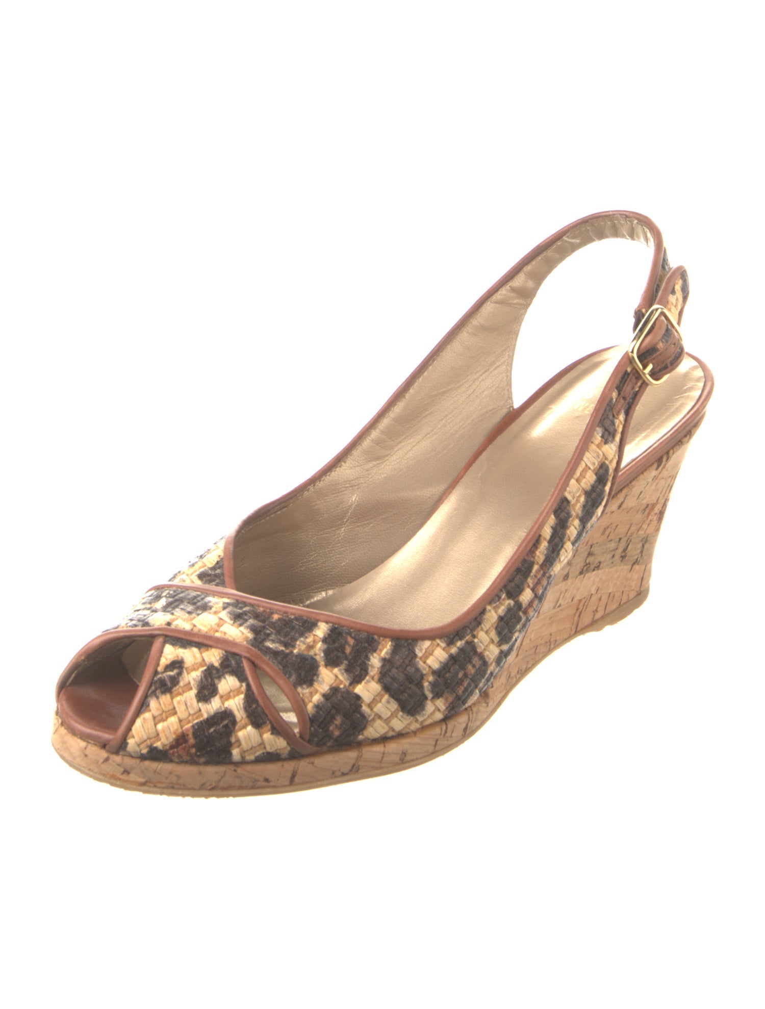 Stuart Weitzman Raffia Animal Print Slingback Pumps