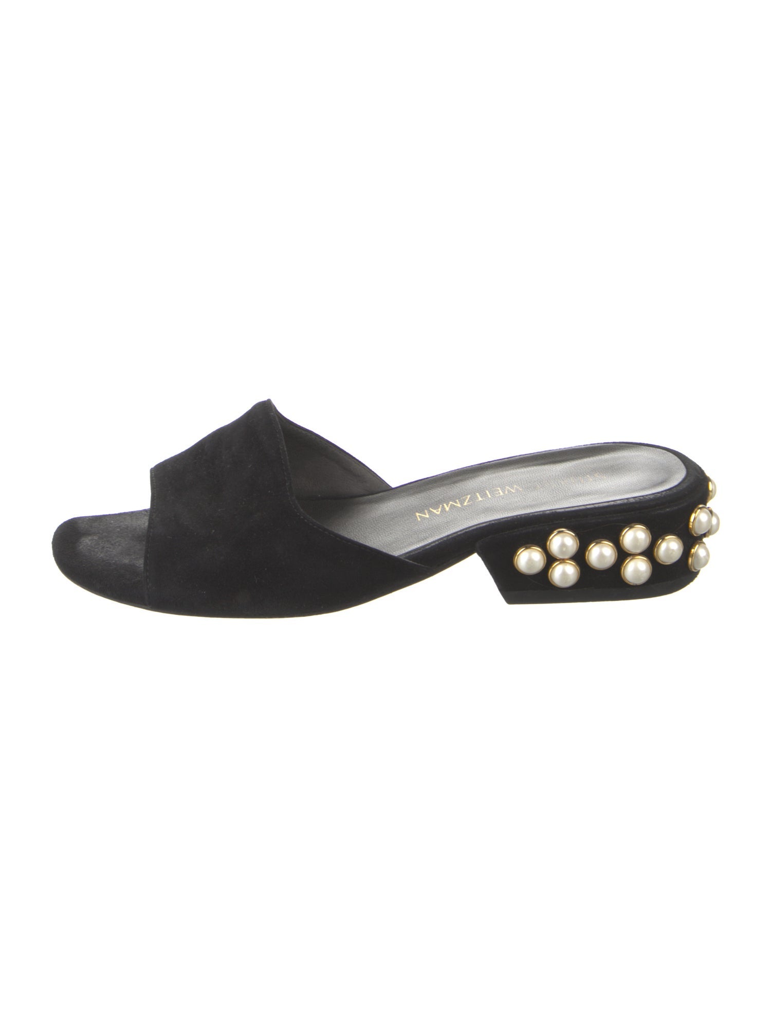 Stuart Weitzman Suede Studded Accents Slides