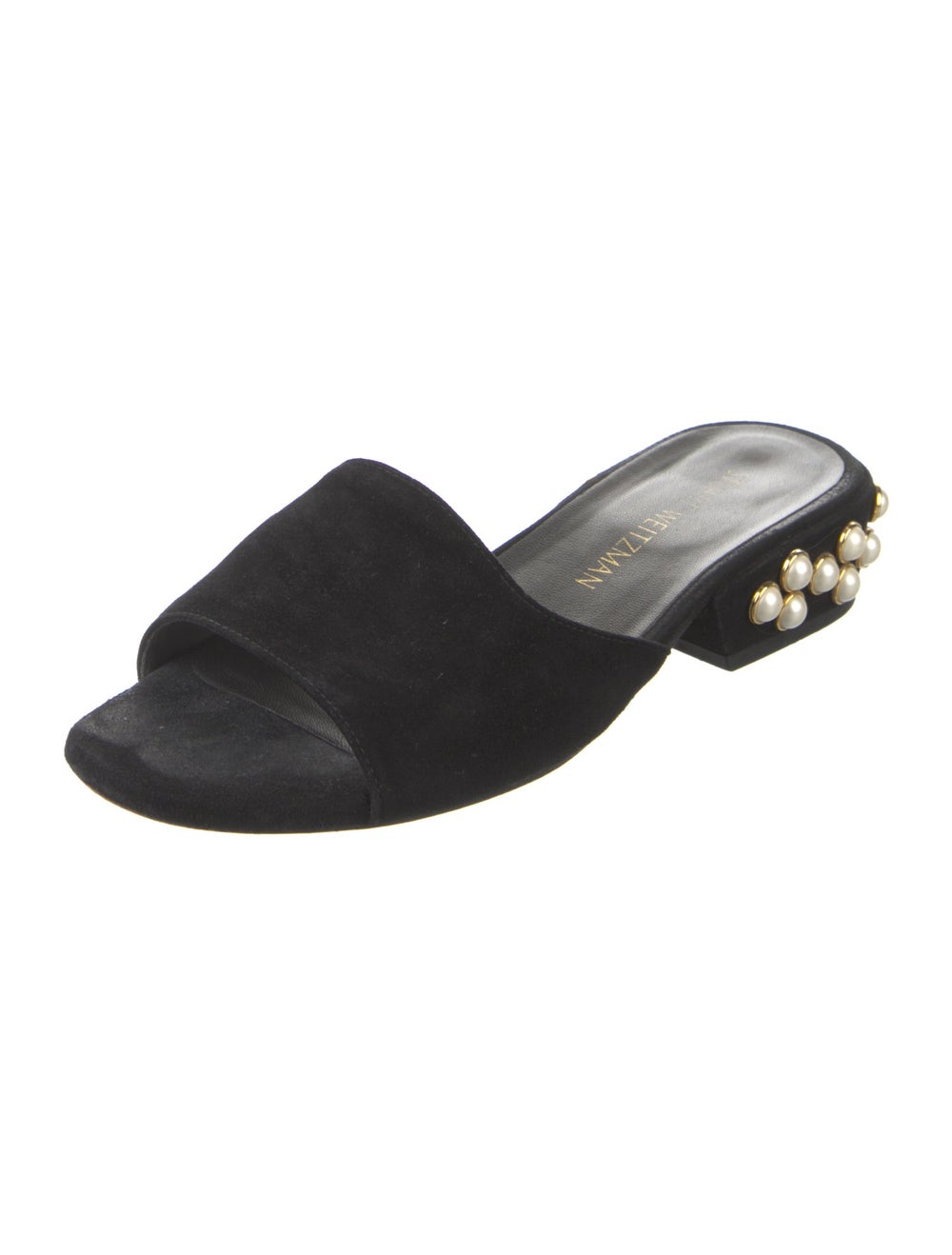Stuart Weitzman Suede Slides Black Studded Accents - image 2