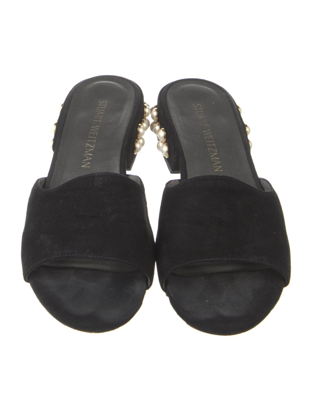 Stuart Weitzman Suede Slides Black Studded Accents - image 3