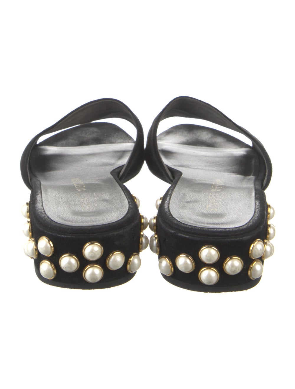 Stuart Weitzman Suede Slides Black Studded Accents - image 4