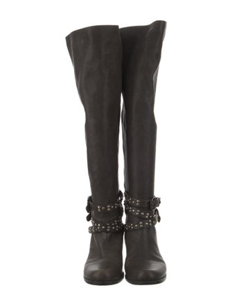 Stuart Weitzman Leather Studded Accents Riding Boots