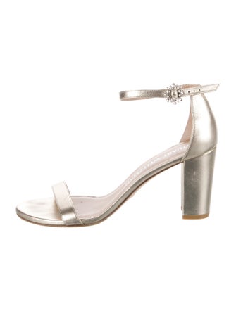 Stuart Weitzman Leather Crystal Embellishments Sandals