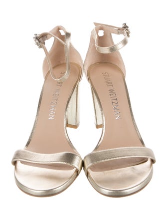 Stuart Weitzman Leather Crystal Embellishments Sandals