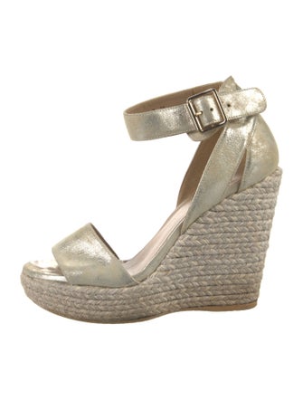 Stuart Weitzman Leather Glitter Accents Espadrilles