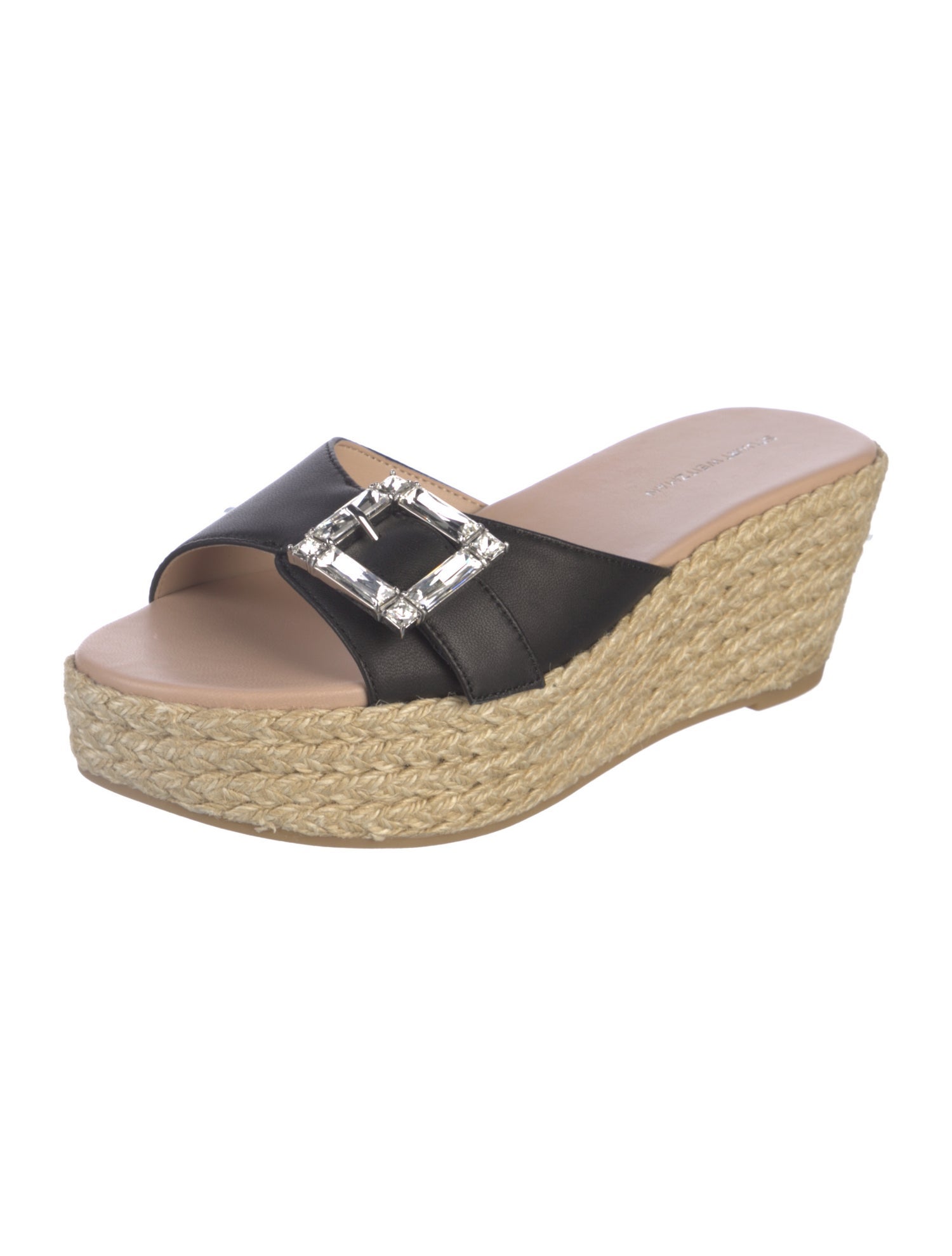 Stuart Weitzman Leather Crystal Embellishments Espadrilles
