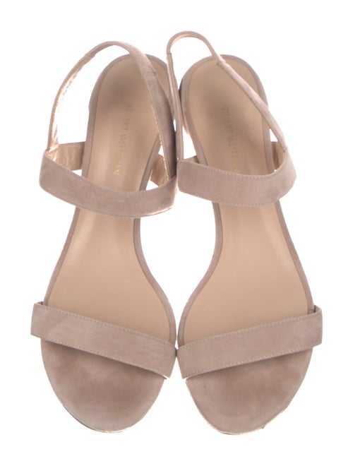 Stuart Weitzman Suede Leather Trim Embellishment Slingback Sandals