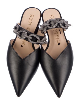Stuart Weitzman Leather Glitter Accents Mules