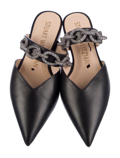 Stuart Weitzman Leather Glitter Accents Mules