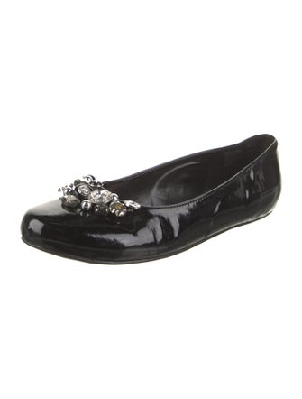 Stuart Weitzman Patent Leather Crystal Embellishments Ballet Flats