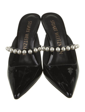 Stuart Weitzman Patent Leather Beaded Accents Slides
