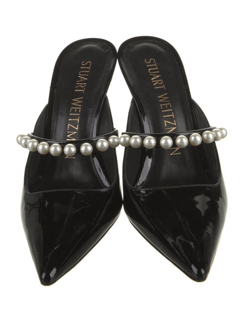 Stuart Weitzman Patent Leather Beaded Accents Slides