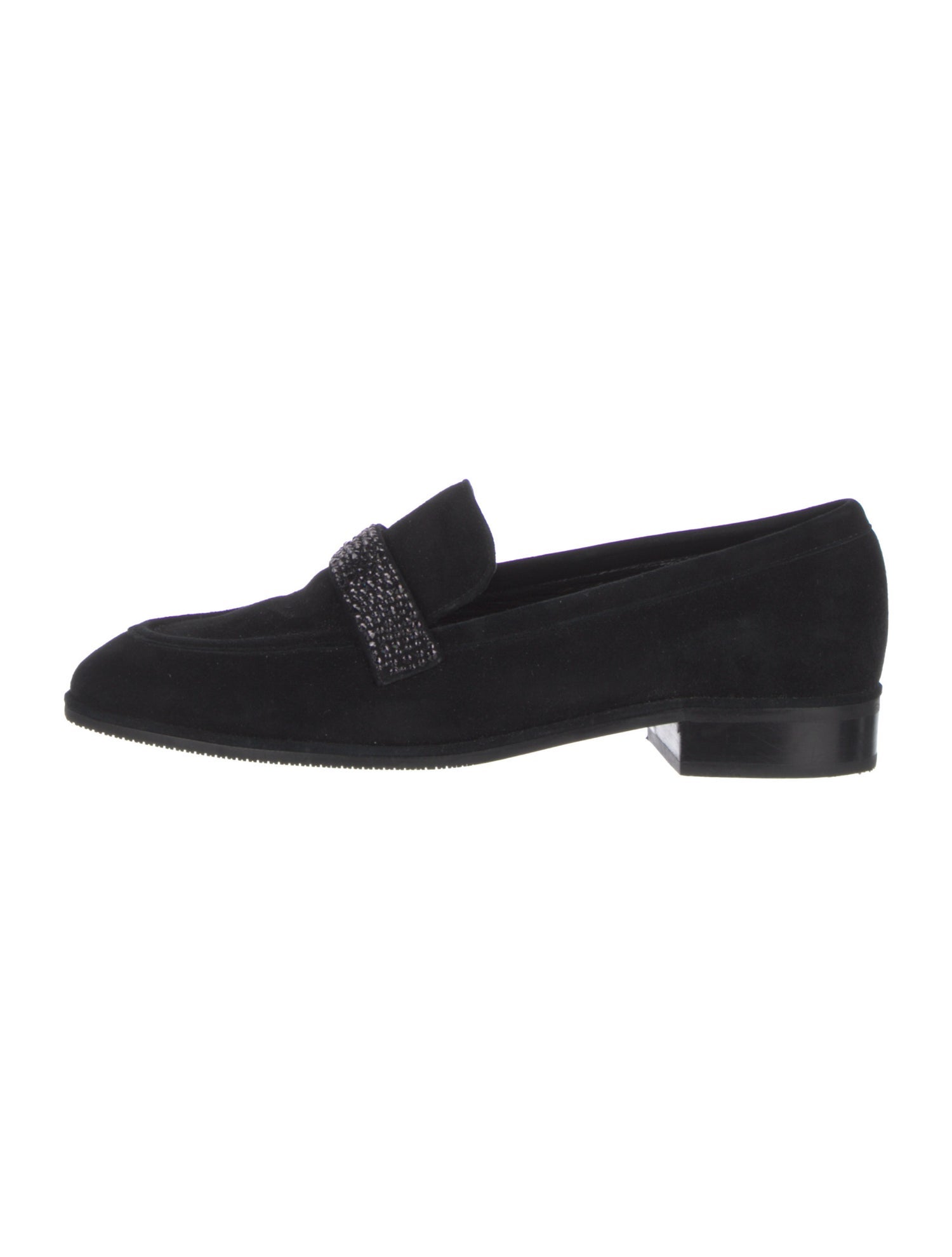 Stuart Weitzman Suede Crystal Embellishments Loafers