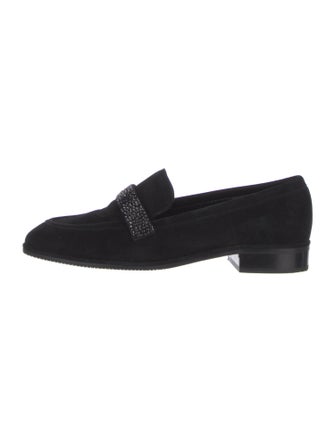 Stuart Weitzman Suede Crystal Embellishments Loafers