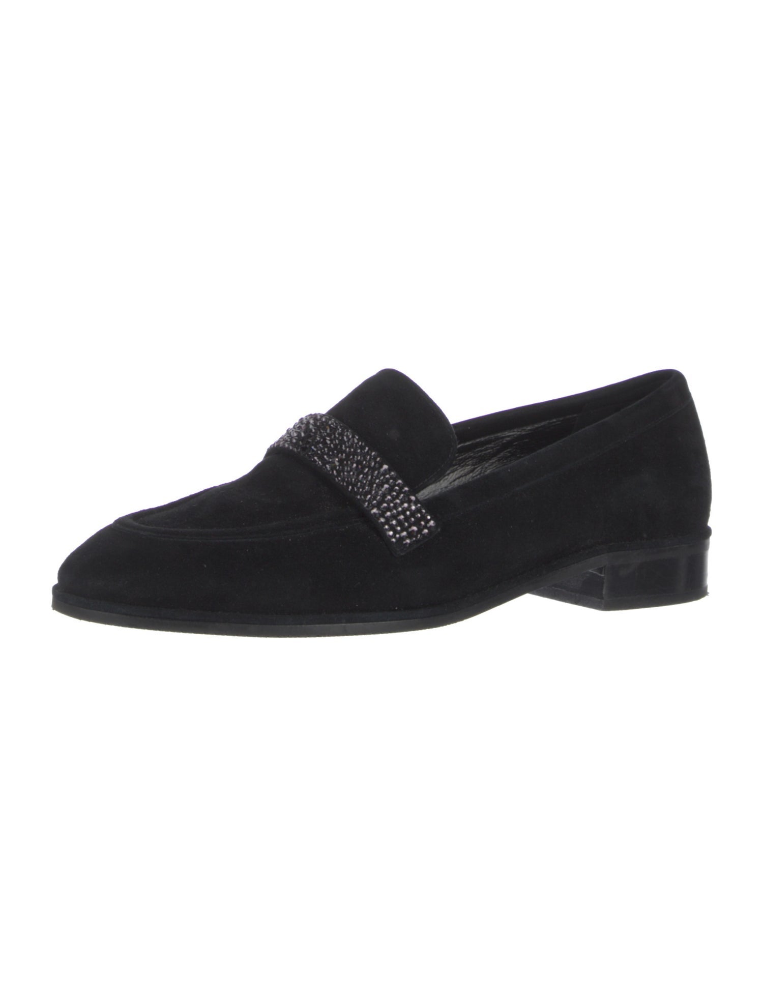 Stuart Weitzman Suede Crystal Embellishments Loafers