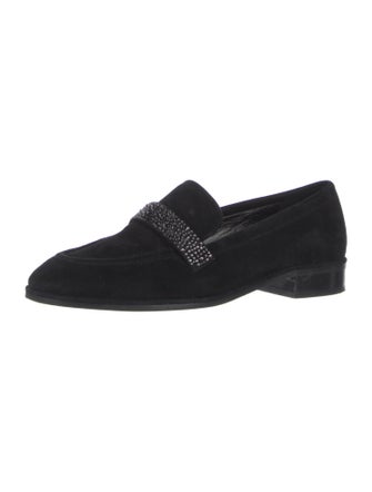 Stuart Weitzman Suede Crystal Embellishments Loafers