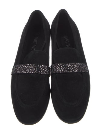 Stuart Weitzman Suede Crystal Embellishments Loafers