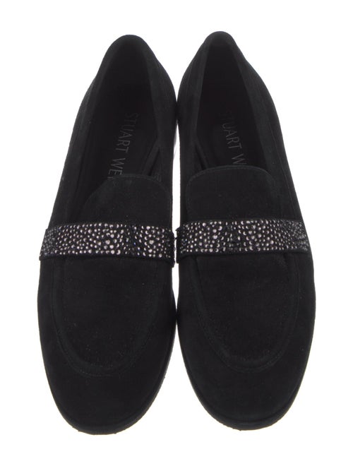 Stuart Weitzman Suede Crystal Embellishments Loafers