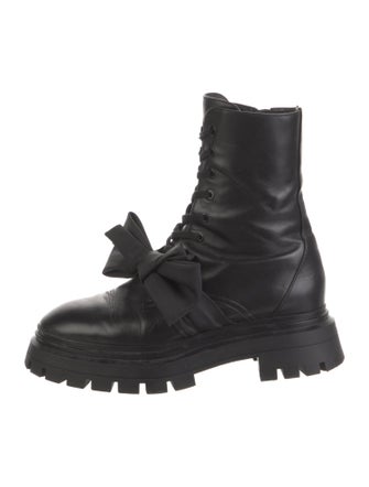 Stuart Weitzman Leather Bow Accents Combat Boots