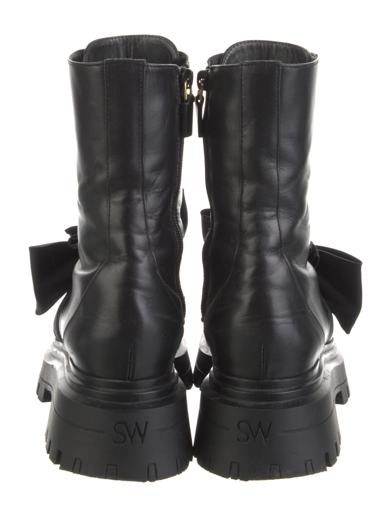 Stuart Weitzman Leather Bow Accents Combat Boots