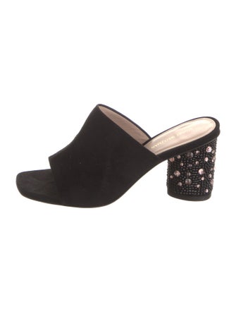 Stuart Weitzman Suede Crystal Embellishments Slides