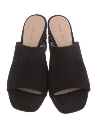 Stuart Weitzman Suede Crystal Embellishments Slides