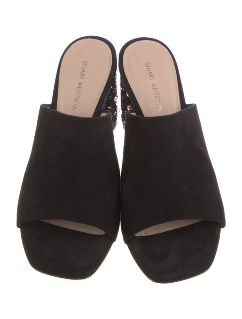 Stuart Weitzman Suede Crystal Embellishments Slides