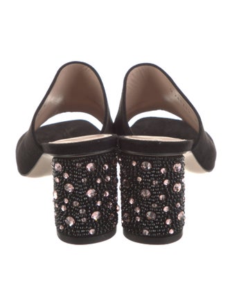 Stuart Weitzman Suede Crystal Embellishments Slides