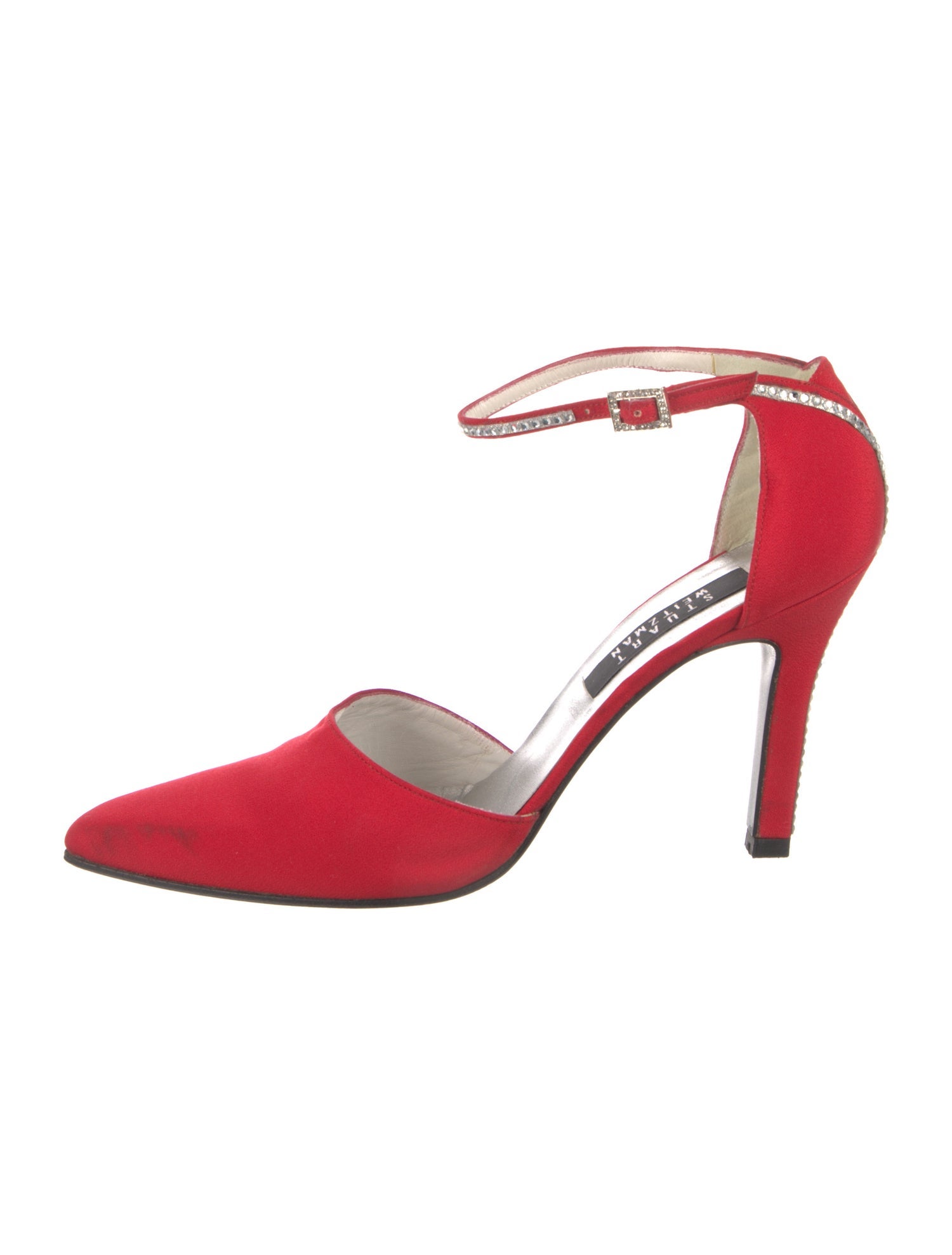 Stuart Weitzman Satin Crystal Embellishments D'Orsay Pumps