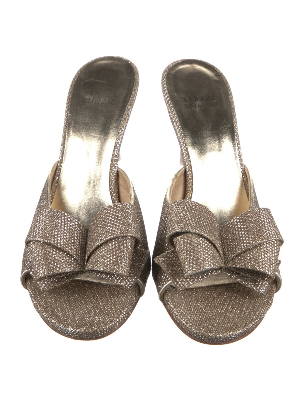 Stuart Weitzman Slides Gold Bow & Glitter Accents - image 3